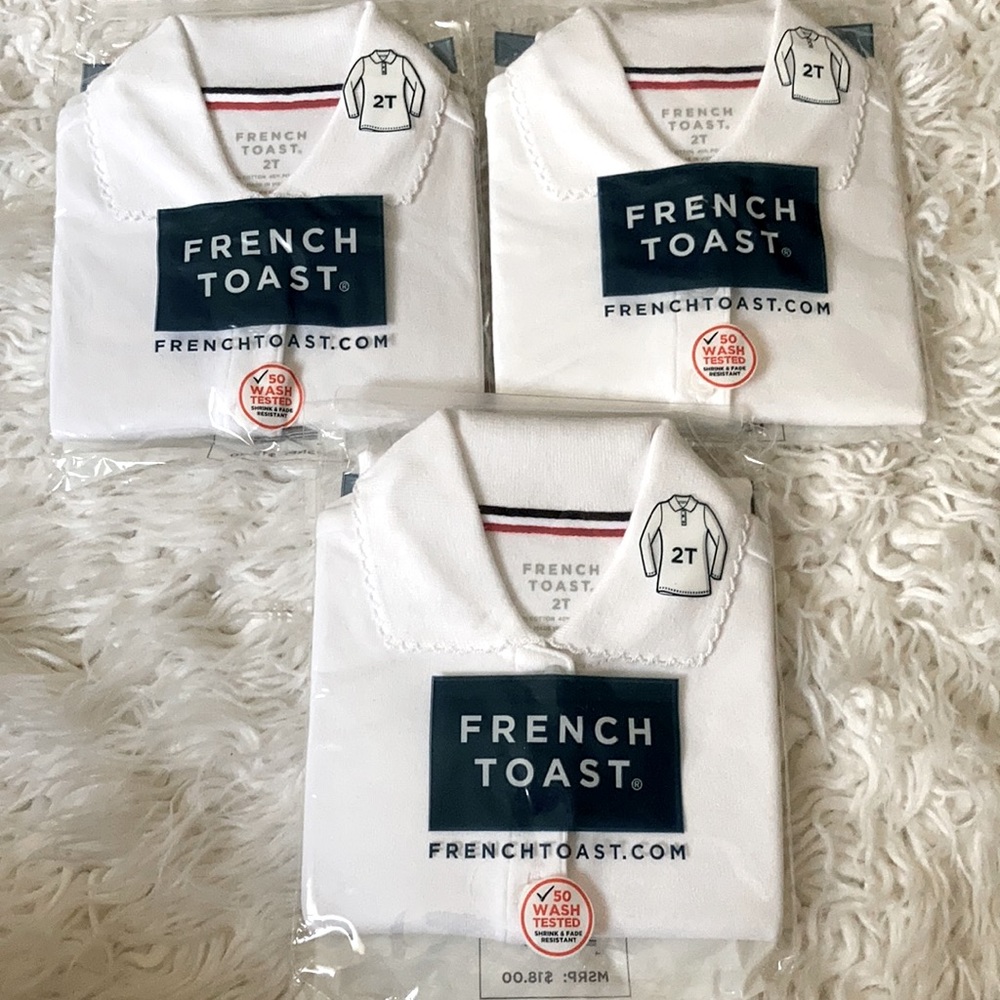 3 French Toast White Long Sleeve Uniform Shirts 2T